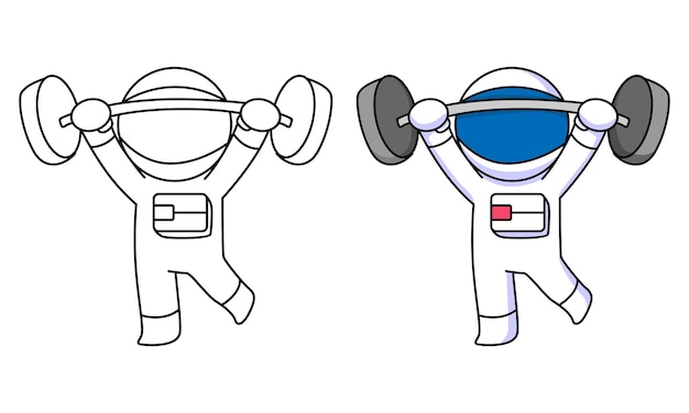 cute astronaut lifting weight coloring page for kids