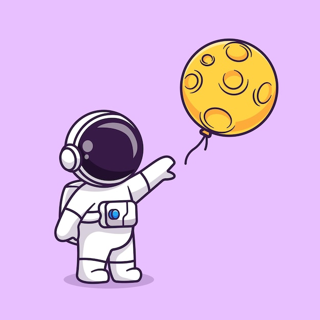 Cute Astronaut Lost Moon Balloon Cartoon Vector Icon Illustration. Science Technology Icon Isolated