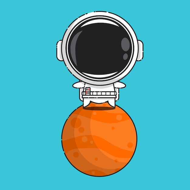 cute astronaut on mars isolated on blue