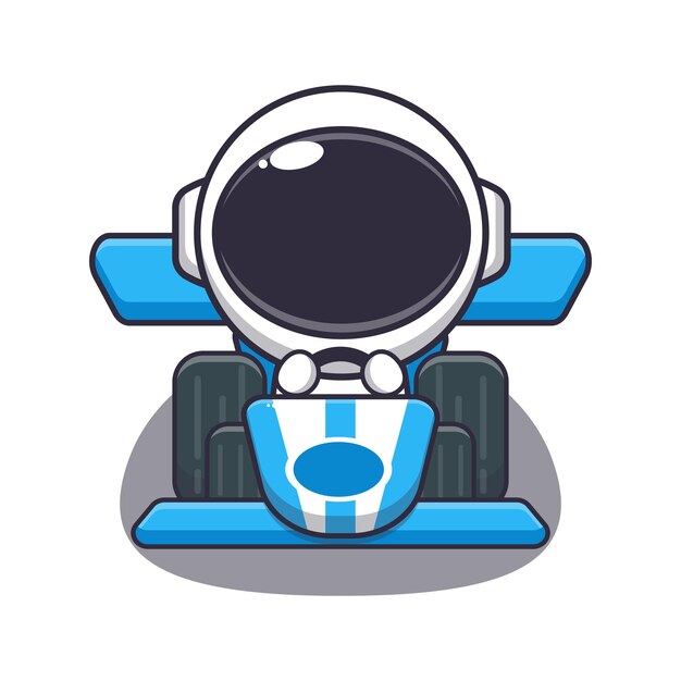 Cute astronaut mascot cartoon character riding race car.