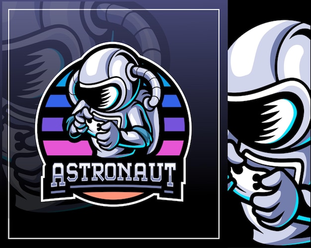 cute astronaut mascot is playing a game esports logo design