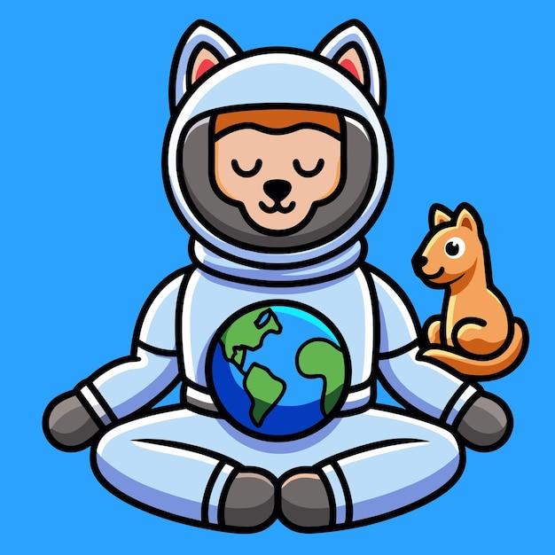 Vector cute astronaut meditation yoga on llama alpaca with globe earth and moon cartoon vector icon illustration science animal icon concept isolated premium vector flat cartoon style