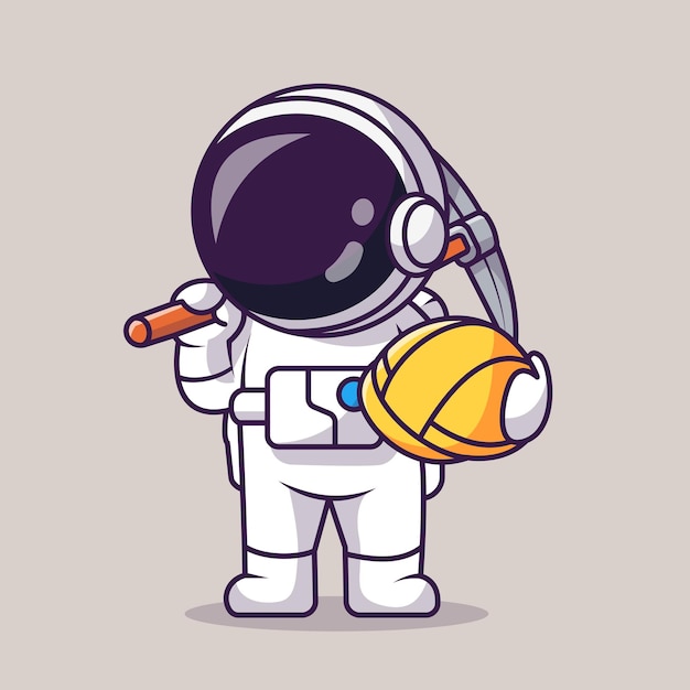 Cute Astronaut Mining With Pickaxe And Helmet Cartoon Vector Icon Illustration. Science Finance Icon