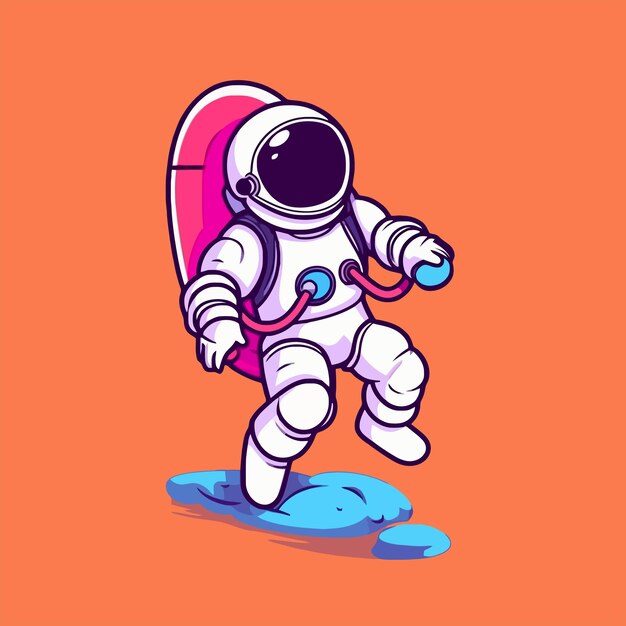 Cute astronaut in planet space cartoon vector illustration science technology future icon