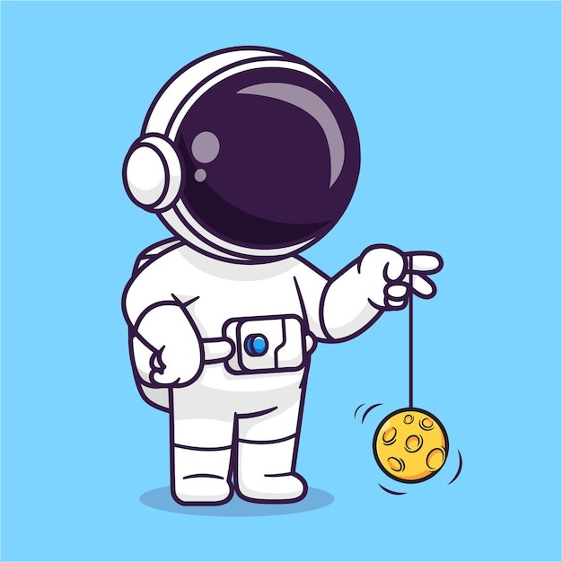 Cute Astronaut Playing Moon Yoyo Cartoon Vector Icon Illustration Science Sport Icon Isolated