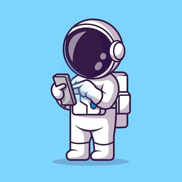 Cute Astronaut Playing Phone Cartoon Vector Icon Illustration .Science Technology Icon Isolated Flat