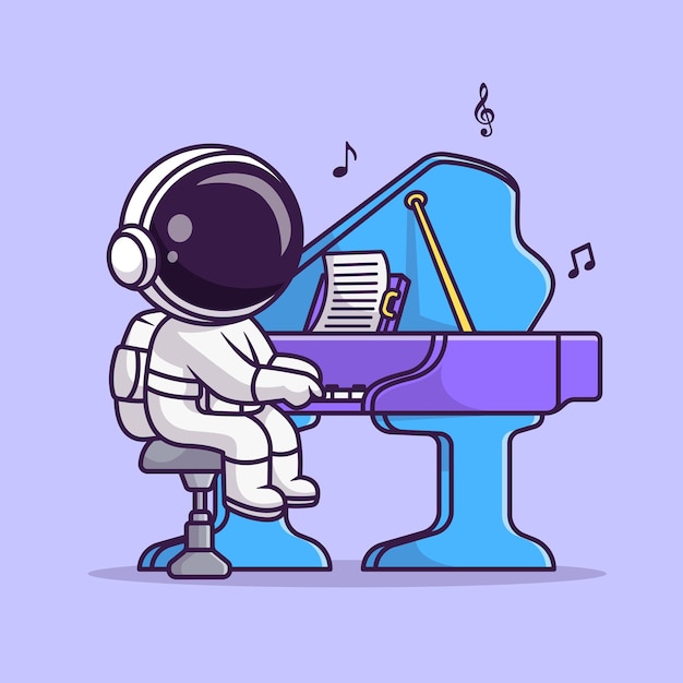 Cute Astronaut Playing Piano Music Cartoon Vector Icon Illustration Science Music Icon Isolated