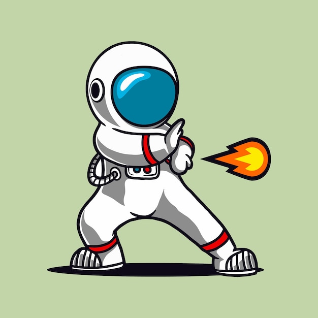 Cute astronaut pull out a fire move vector illustration