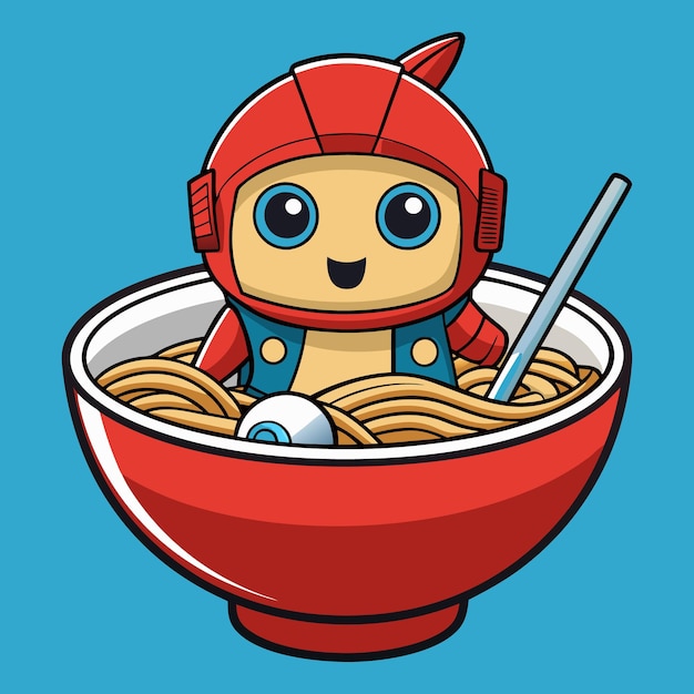 Vector cute astronaut in ramen noodle with chopstick cartoon vector