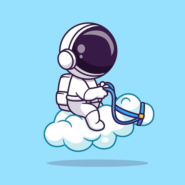 Cute Astronaut Riding Cloud Horse Cartoon Vector Icon Illustration Science Technology Icon Isolated