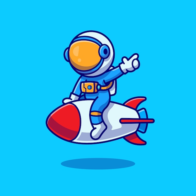 Cute Astronaut Riding Rocket Cartoon   Icon Illustration. Science Technology Icon Concept Isolated  . Flat Cartoon Style