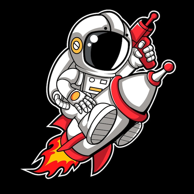 Cute Astronaut Riding Rocket Cartoon Vector Icon Illustration