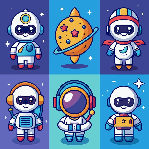 Cute Astronaut Robots in Space