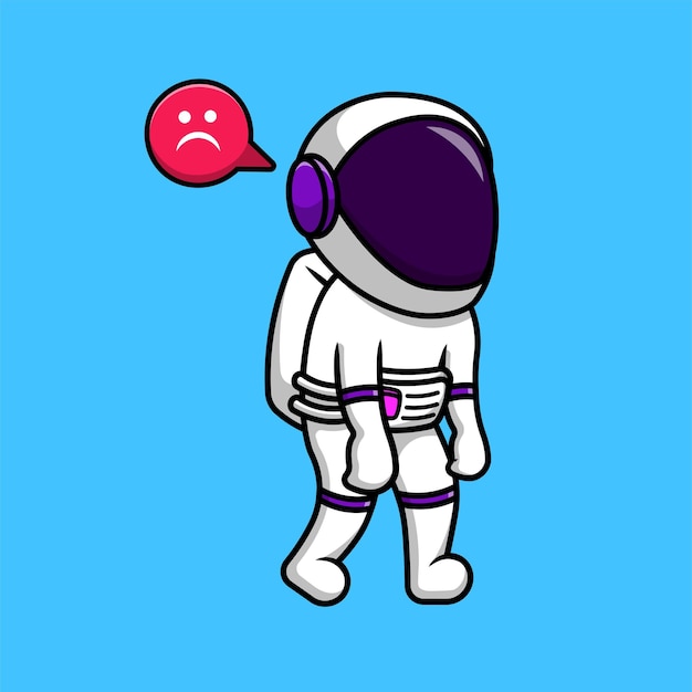 Cute Astronaut Sad Cartoon Vector Icon Illustration