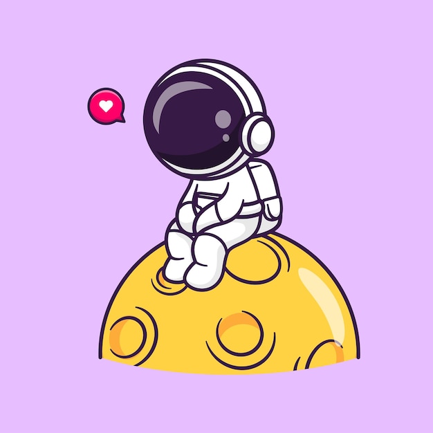 Cute Astronaut Sitting On Moon Cartoon Vector Icon Illustration Science Technology Isolated Flat