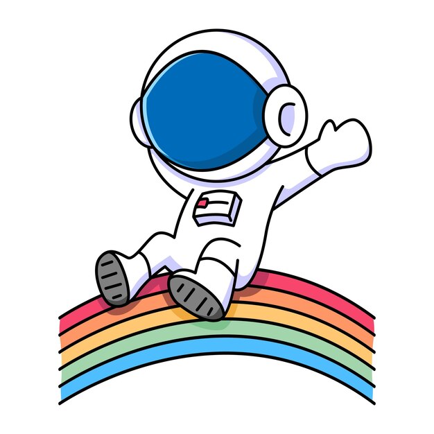 Vector cute astronaut sitting on rainbow cartoon design