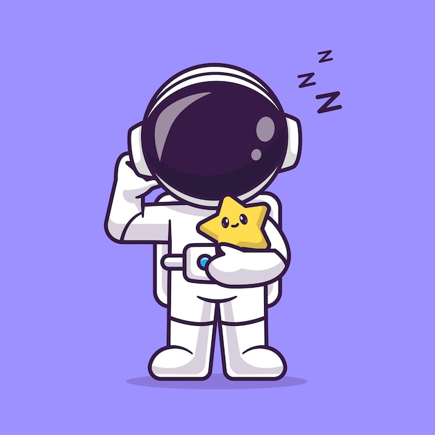 Cute Astronaut Sleepy Holding Cute Star Cartoon Vector Icon Illustration Science Technology Icon