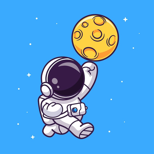 Cute Astronaut Smashing Moon Cartoon Vector Icon Illustration Science Technology Icon Isolated