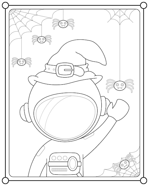 Cute astronaut and spider suitable for kids coloring page vector illustration