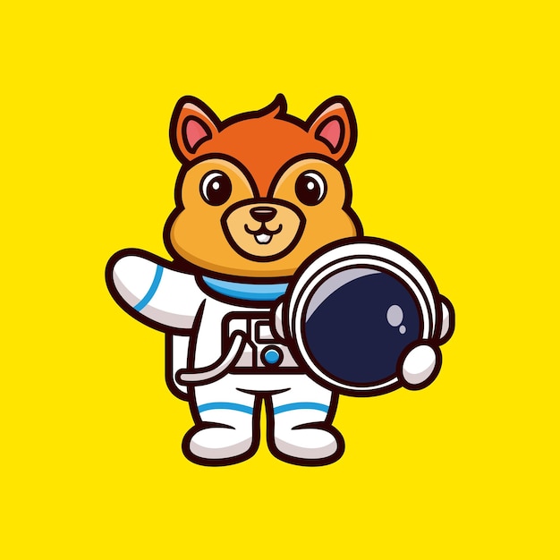 Cute astronaut squirrel holding helmet cartoon vector illustration