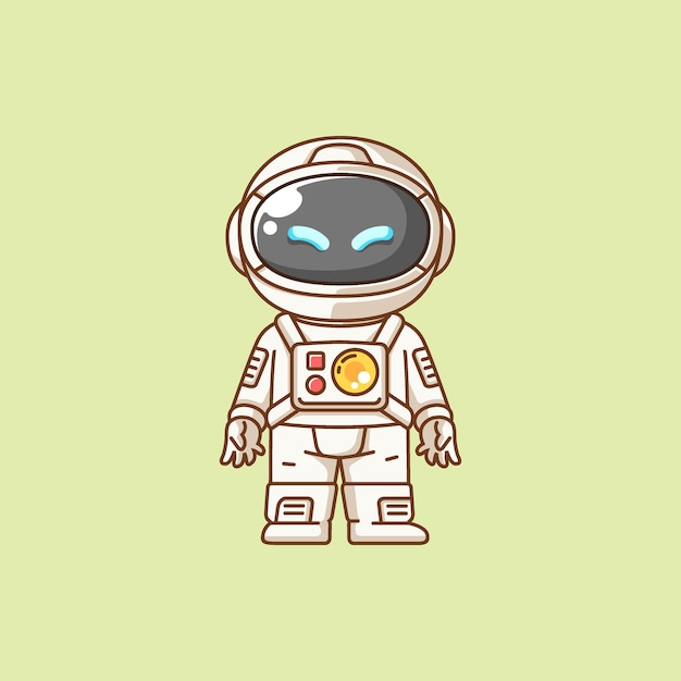 Cute astronaut stand kawaii chibi character mascot illustration outline style design