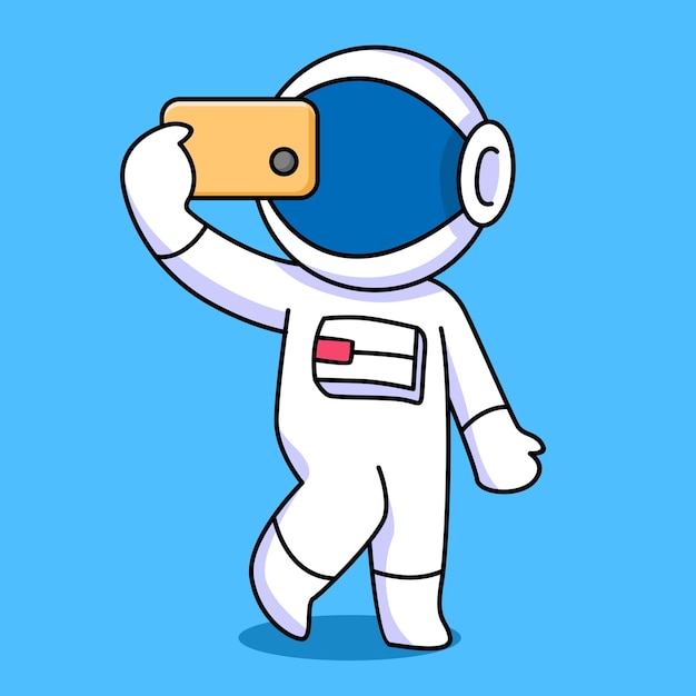 cute astronaut take a selfie cartoon design