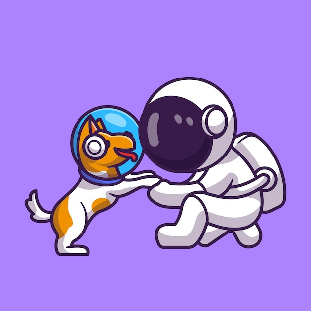 Cute Astronaut With Dog Astronaut Cartoon Vector Icon Illustration. Technology Animal Icon Concept Isolated Premium Vector. Flat Cartoon Style