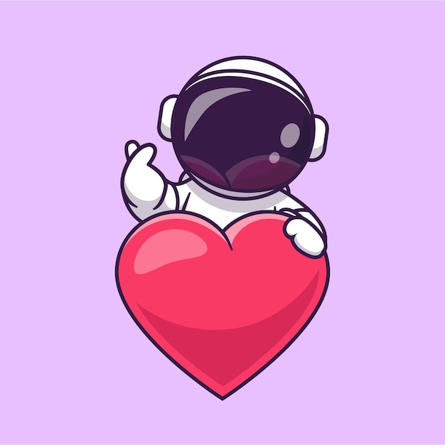 Cute Astronaut With Love Heart Cartoon Vector Icon Illustration. Science Technology Icon Concept Isolated Premium Vector. Flat Cartoon Style