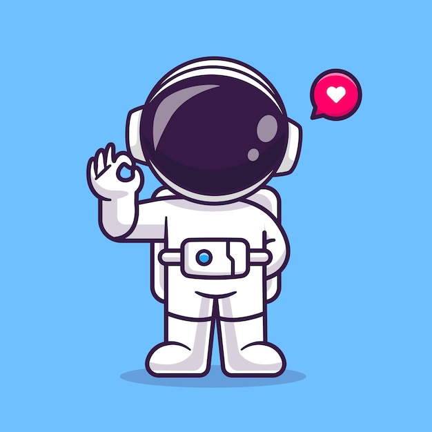 Cute Astronaut With Ok Sign Hand Cartoon Vector Icon Illustration Science Technology Icon Isolated