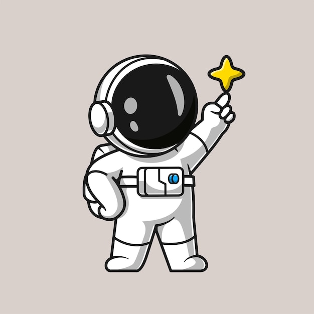 Cute Astronaut With Star Cartoon Vector Icon Illustration Science Technology Isolated Flat Vector