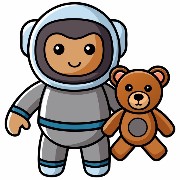 Vector cute astronaut with teddy bear doll cartoon vector icon illustration science technology icon concept isolated premium vector flat cartoon style