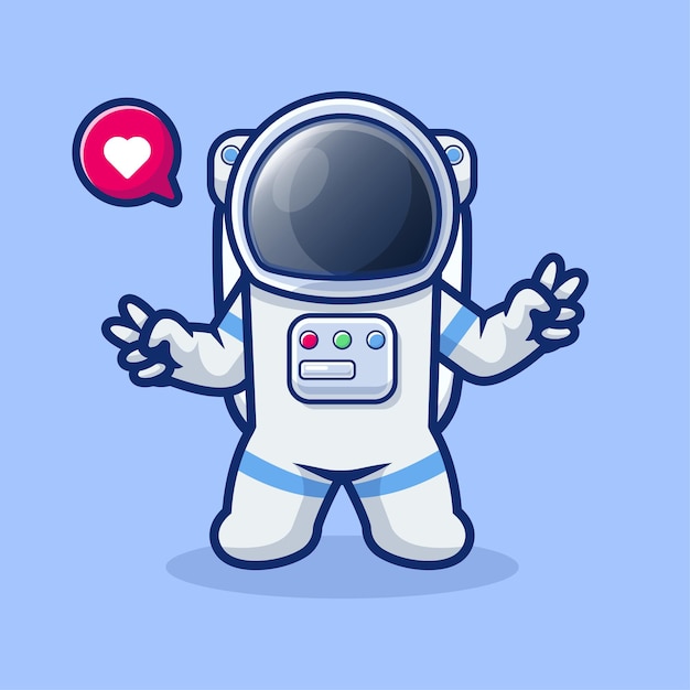 Cute astronaut with two hand peace cartoon Space technology icon concept isolated Flat cartoon style Free Vector