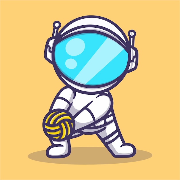 Cute astrononaut playing basketball cartoon vector icon illustration