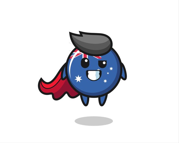 The cute australia flag badge character as a flying superhero