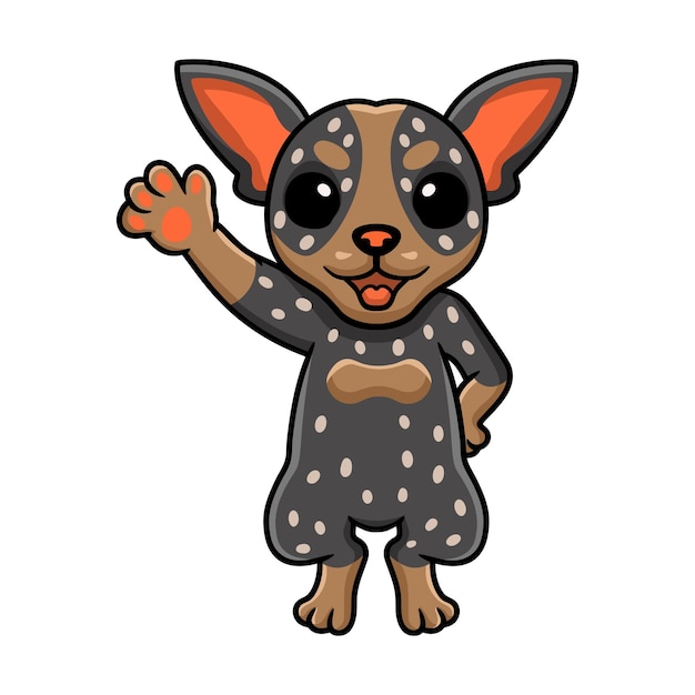 Cute australian cattle dog cartoon waving hand