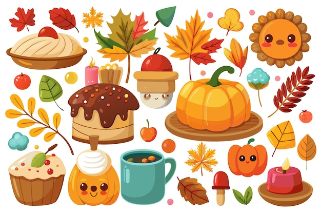 Cute Autumn Clipart Collection with Pumpkins Leaves and Treats