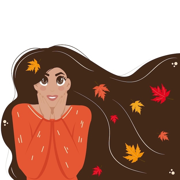 Cute autumn girl on a white backgroundIn autumn colors Vector cartoon