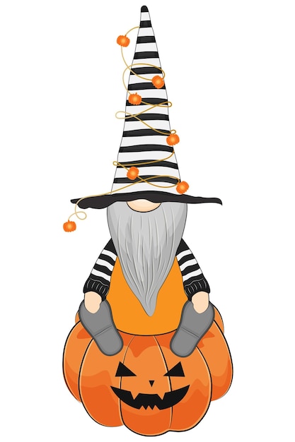 Cute autumn gnome with pumpkin. Fall vibes. Vector illustration.