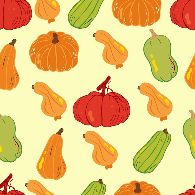 Cute autumn pattern with pumpkins Vector illustration with doodles on the theme of cozy autumn