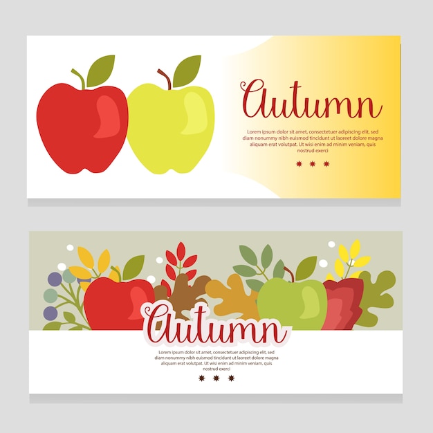 Cute autumn theme banner with apple flat style