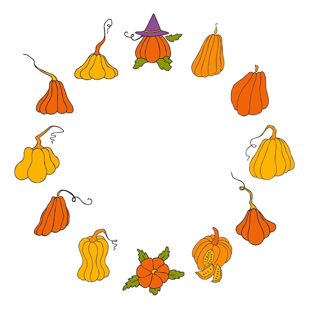 Cute autumn vector illustration hand drawn pumpkins