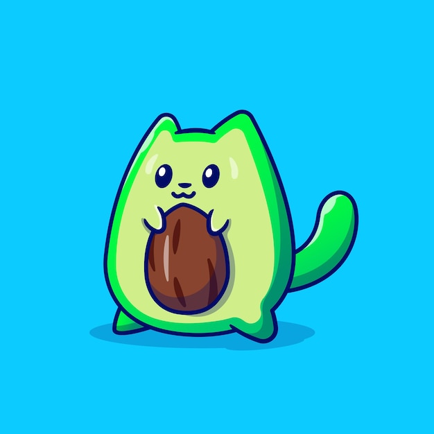 Cute Avocado Cat Cartoon Character. Animal Fruit Isolated.