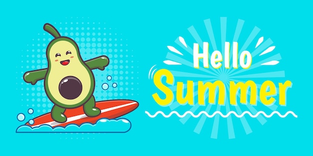 Cute avocado character with summer greeting banner