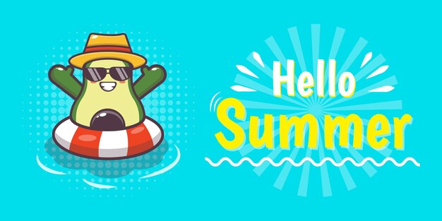 Cute avocado character with summer greeting banner