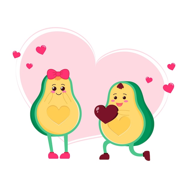 Cute avocado characters Kawaii style Couple in love Gift