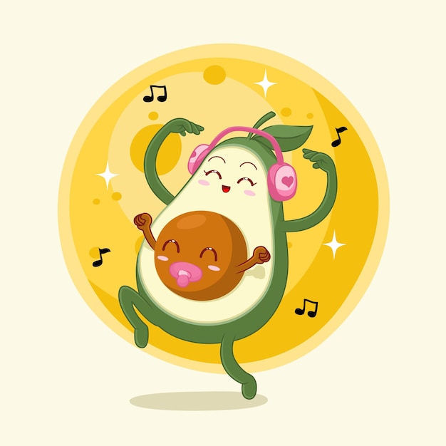 Cute avocado mom with her baby dancing time