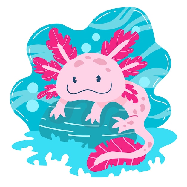 Cute axolotl cartoon animal alphabet mascot with background