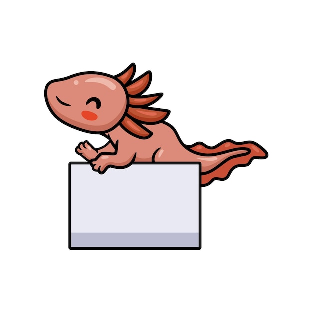 Cute axolotl cartoon with blank sign