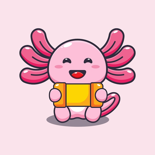 Cute axolotl playing a game cartoon vector illustration