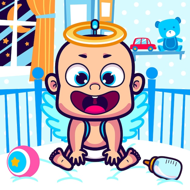 Cute baby in angel costume cartoon